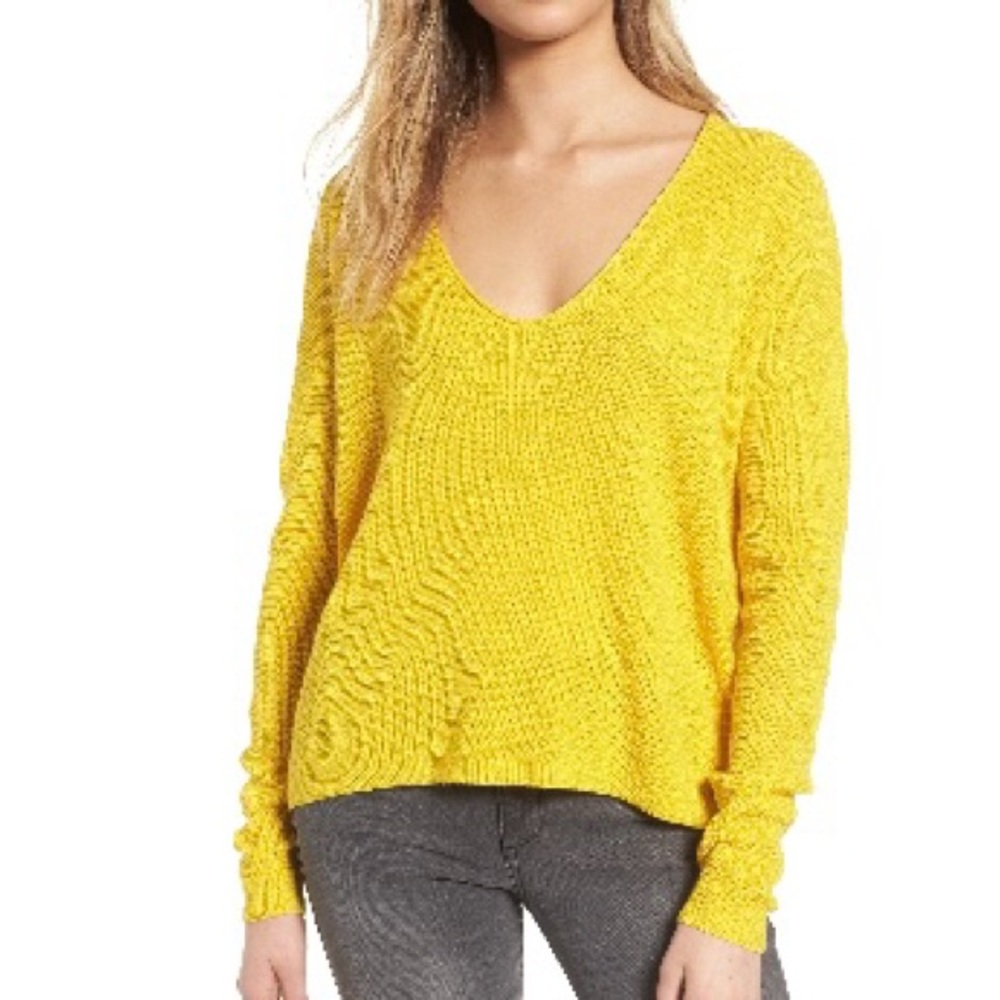 BP Yellow V-Neck Sweater with Textured Knit